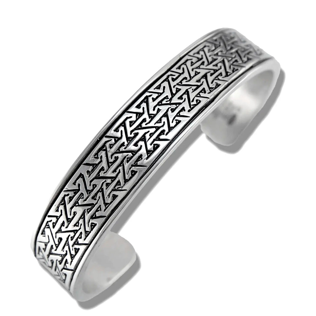 Pictish Key Pattern Cuff Bracelet in Sterling Silver