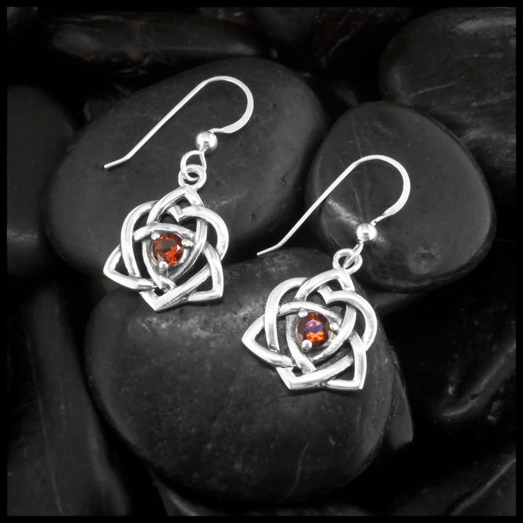  Trinity Knot Heart drop earrings set with 4mm Deep Citrines. This set includes 18" Cable Chain. This is a limited Edition Set.