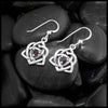 These lovely Limited Edition Trinity Knot Heart drop earrings in Sterling Silver, set with 4mm Rhodolite Garnets. 