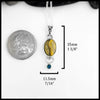 The measurements on this pendant are: 35mm or 1 3/8" Tall (including bale) and 11.5mm or 7/16" Wide.