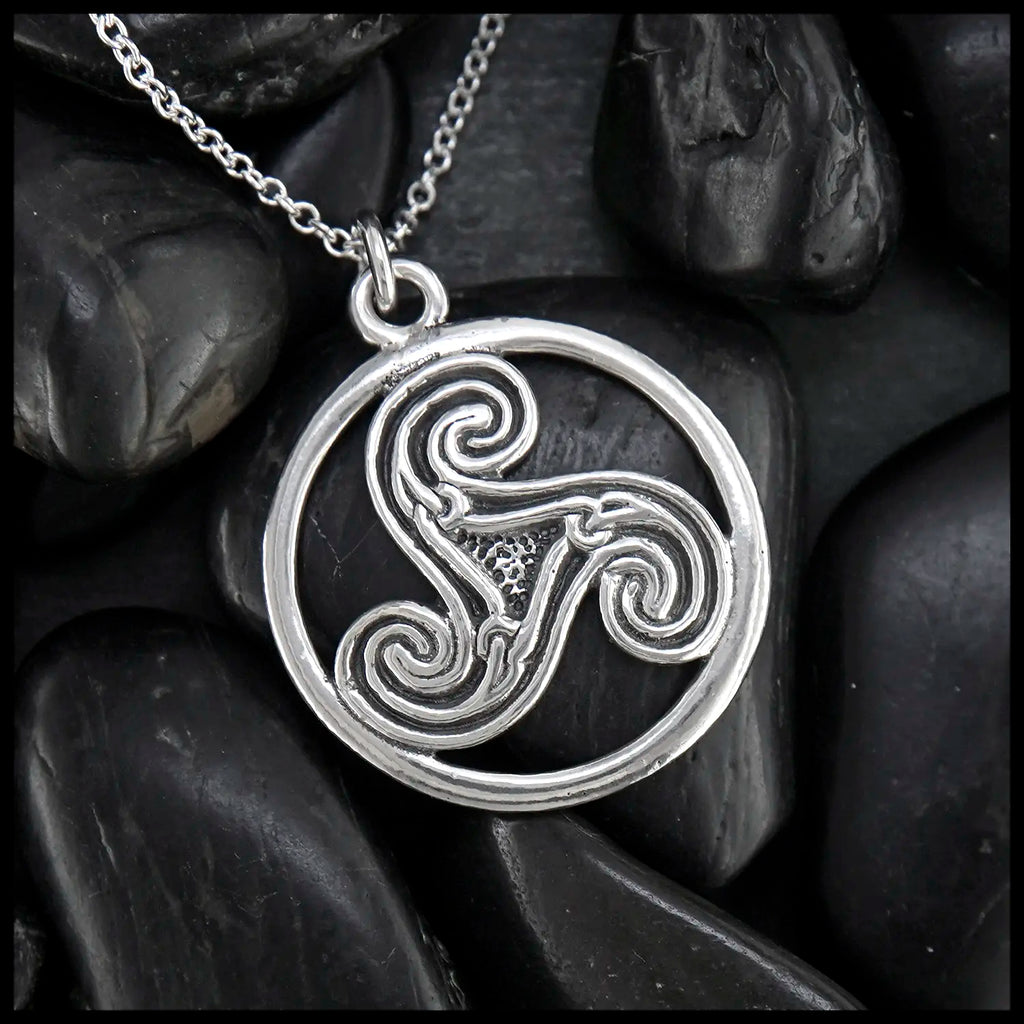 Ruth Black Triskele Pendant in Sterling Silver