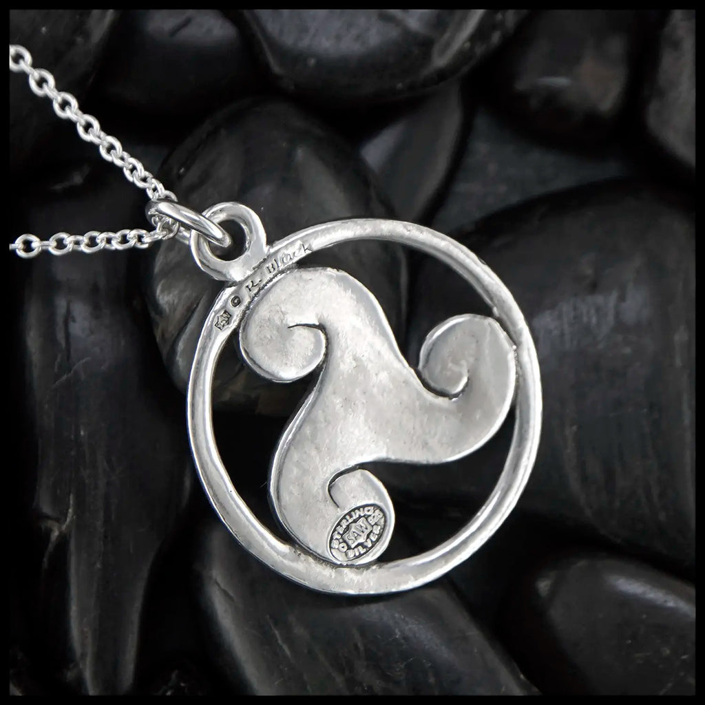 Ruth Black Triskele Pendant in Sterling Silver