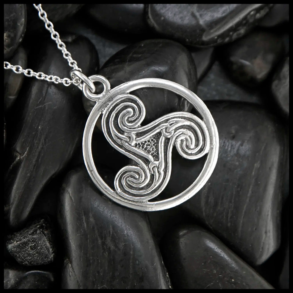 Ruth Black Triskele Pendant in Sterling Silver