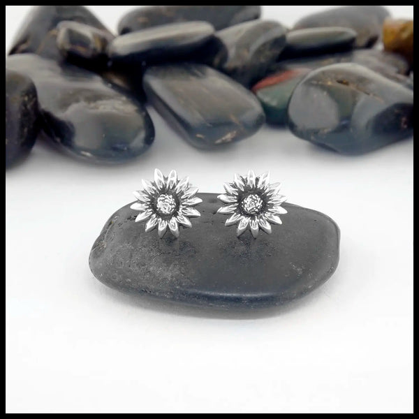 Silver Sunflower Post Earrings.