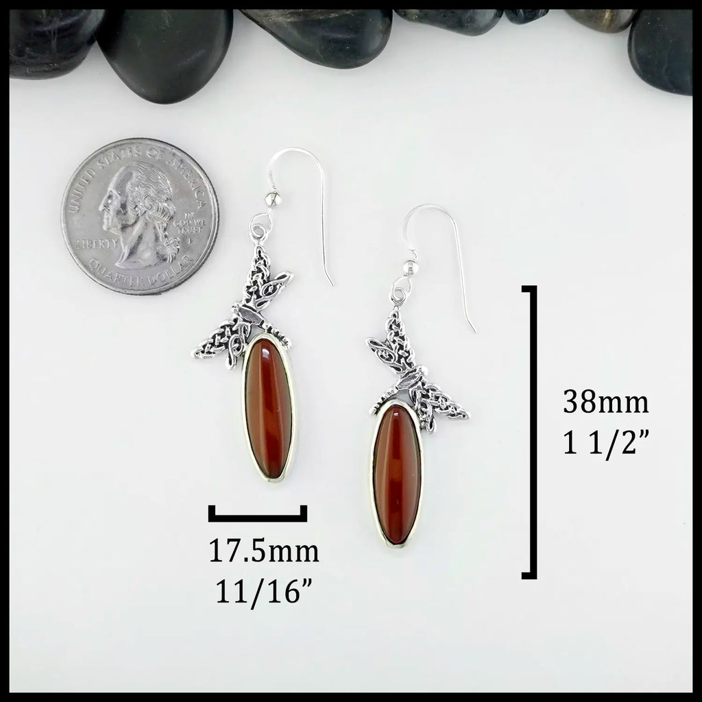 Dragonfly Carnelian Drop Earrings