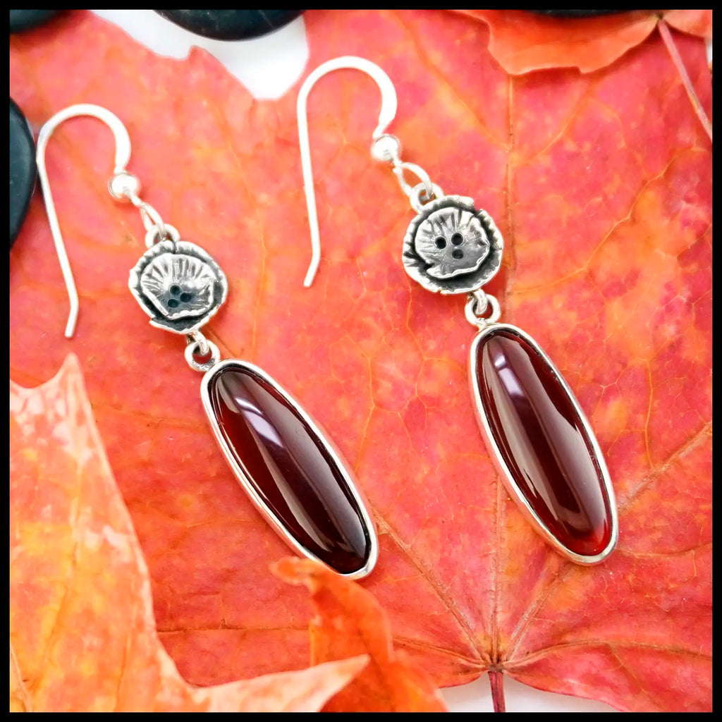 Abstract Flower Carnelian Drop Earrings