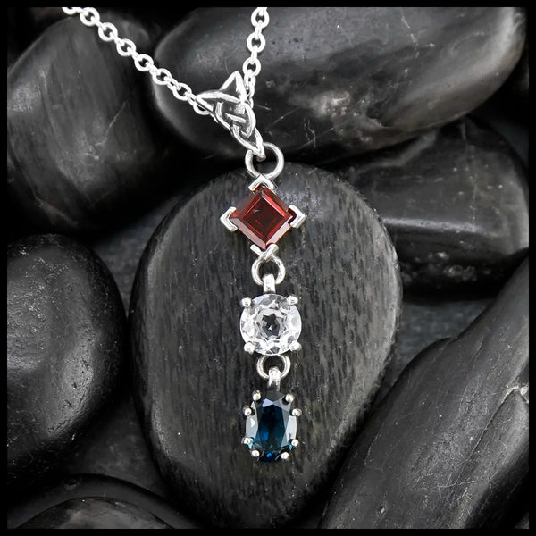 Garnet, White topaz, and Blue Topaz Patriotic pendant in Sterling Silver