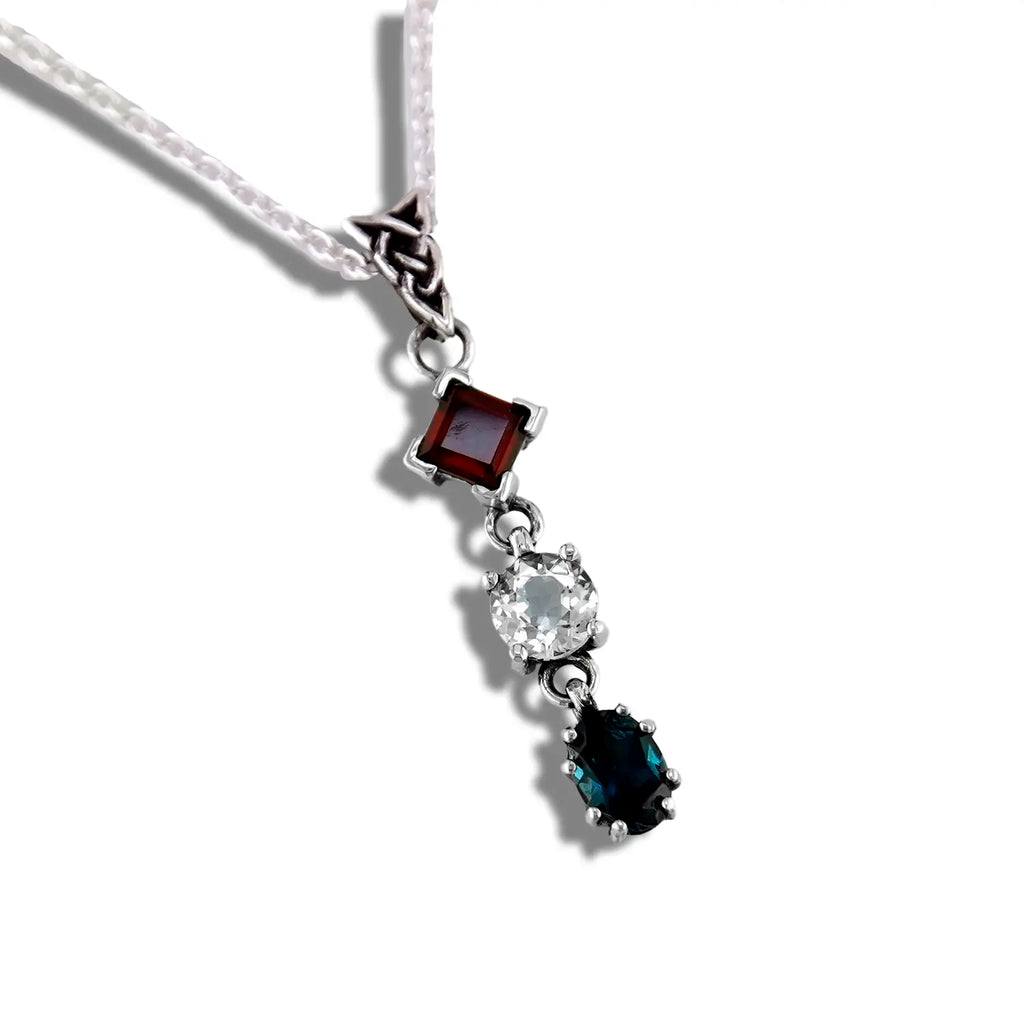 Garnet, White topaz, and Blue Topaz Patriotic pendant in Sterling Silver