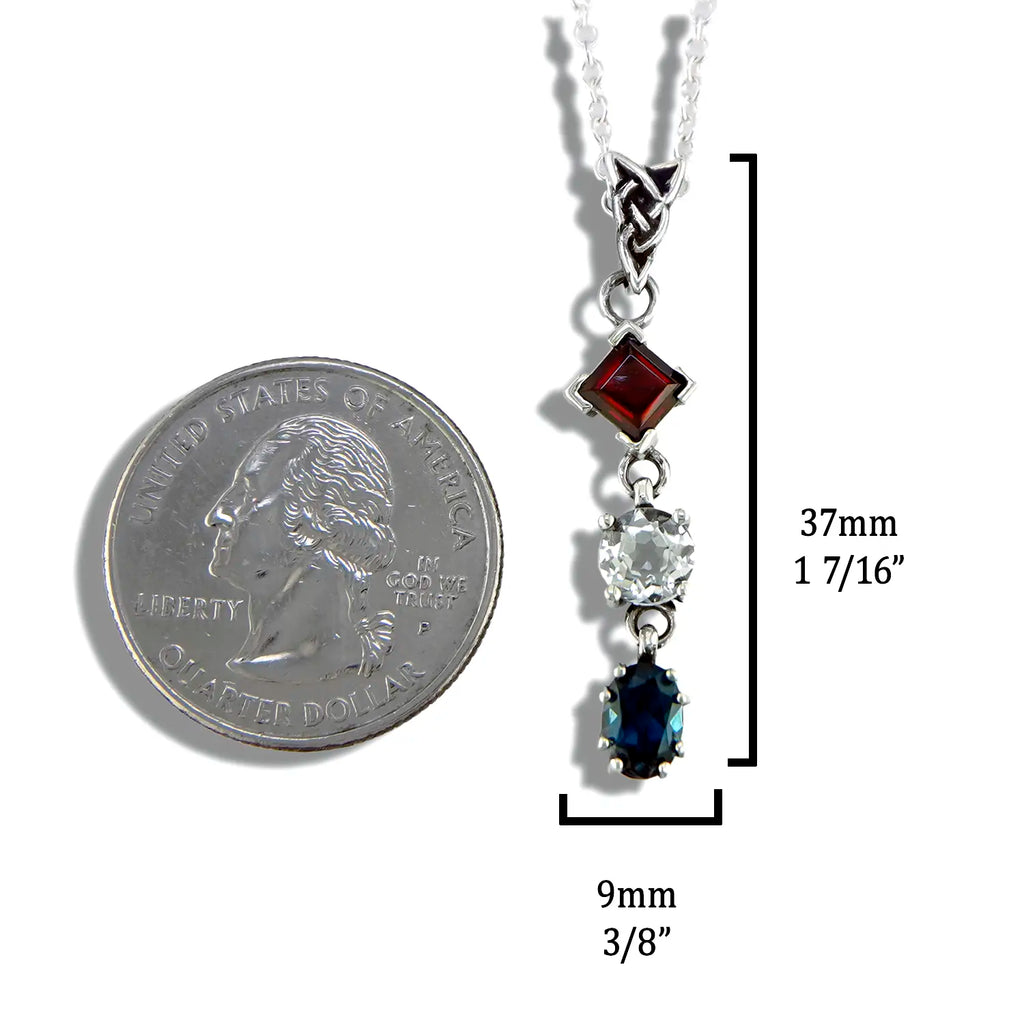 Garnet, White topaz, and Blue Topaz Patriotic pendant in Sterling Silver