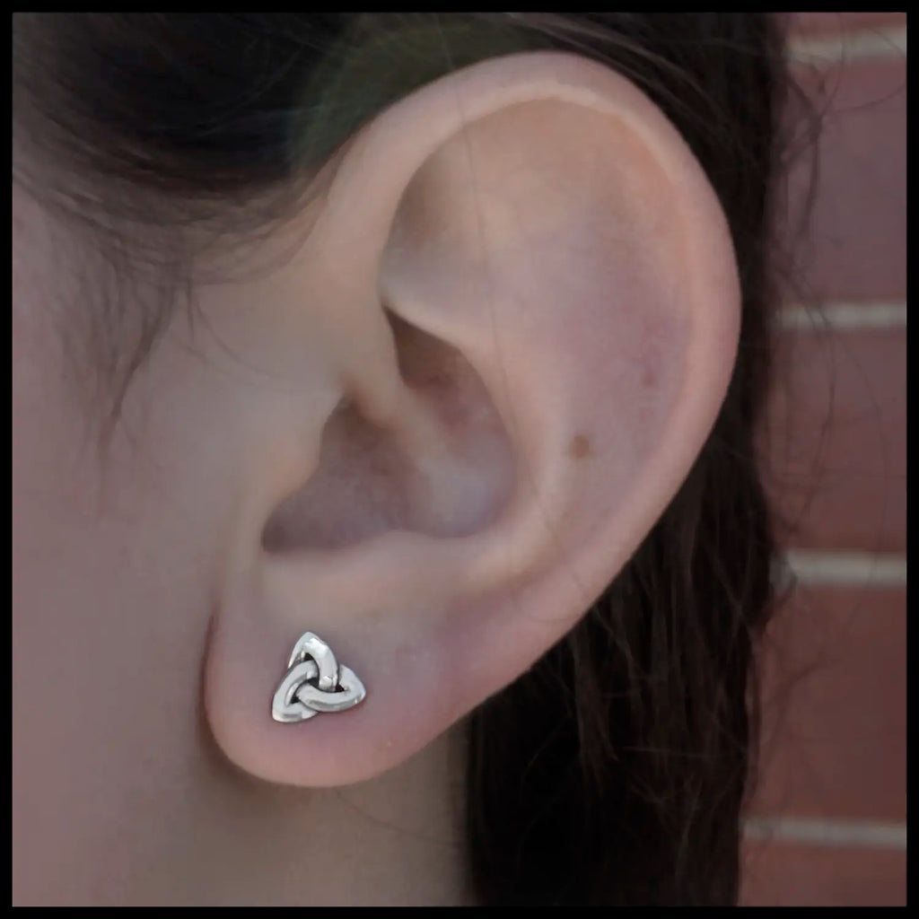 Simple Triquetra Post Earrings in Silver