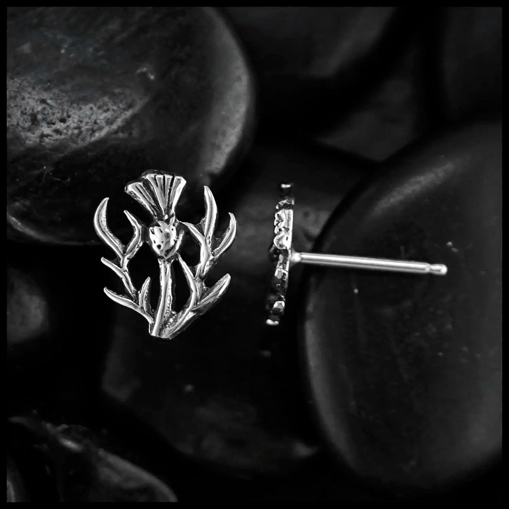 Scottish Thistle Post Earrings in Silver