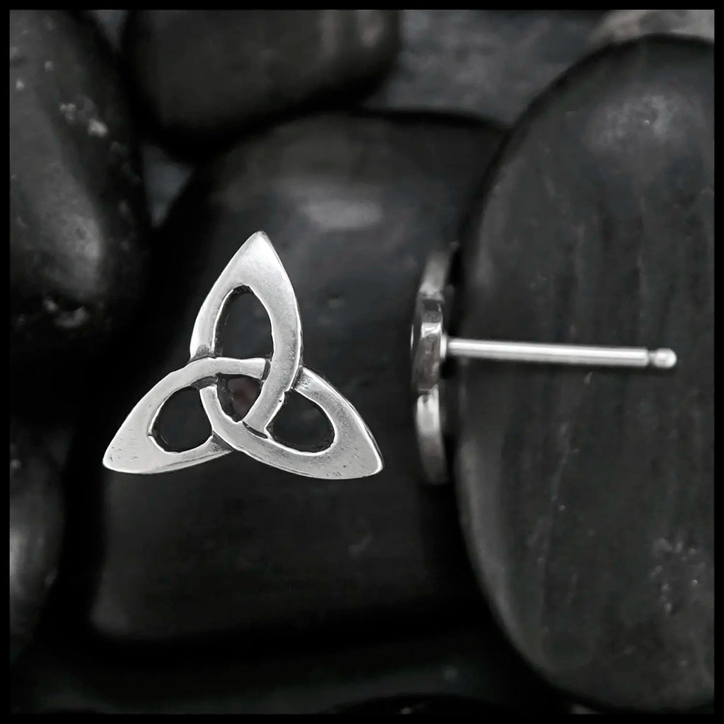 Small Open Triquetra Post Earrings in Silver
