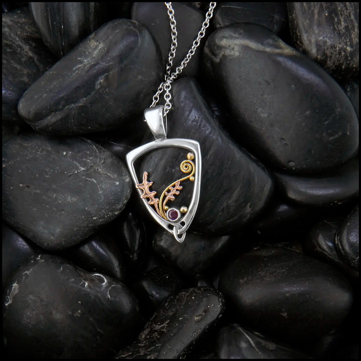 Handcrafted Oak Leaf Ruby Frame Pendant in 14K Rose Gold– Walker ...