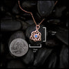 Rose gold Trinity Knot Heart pendant set with 4mm Opal.
Measures at 19mm x 15mm