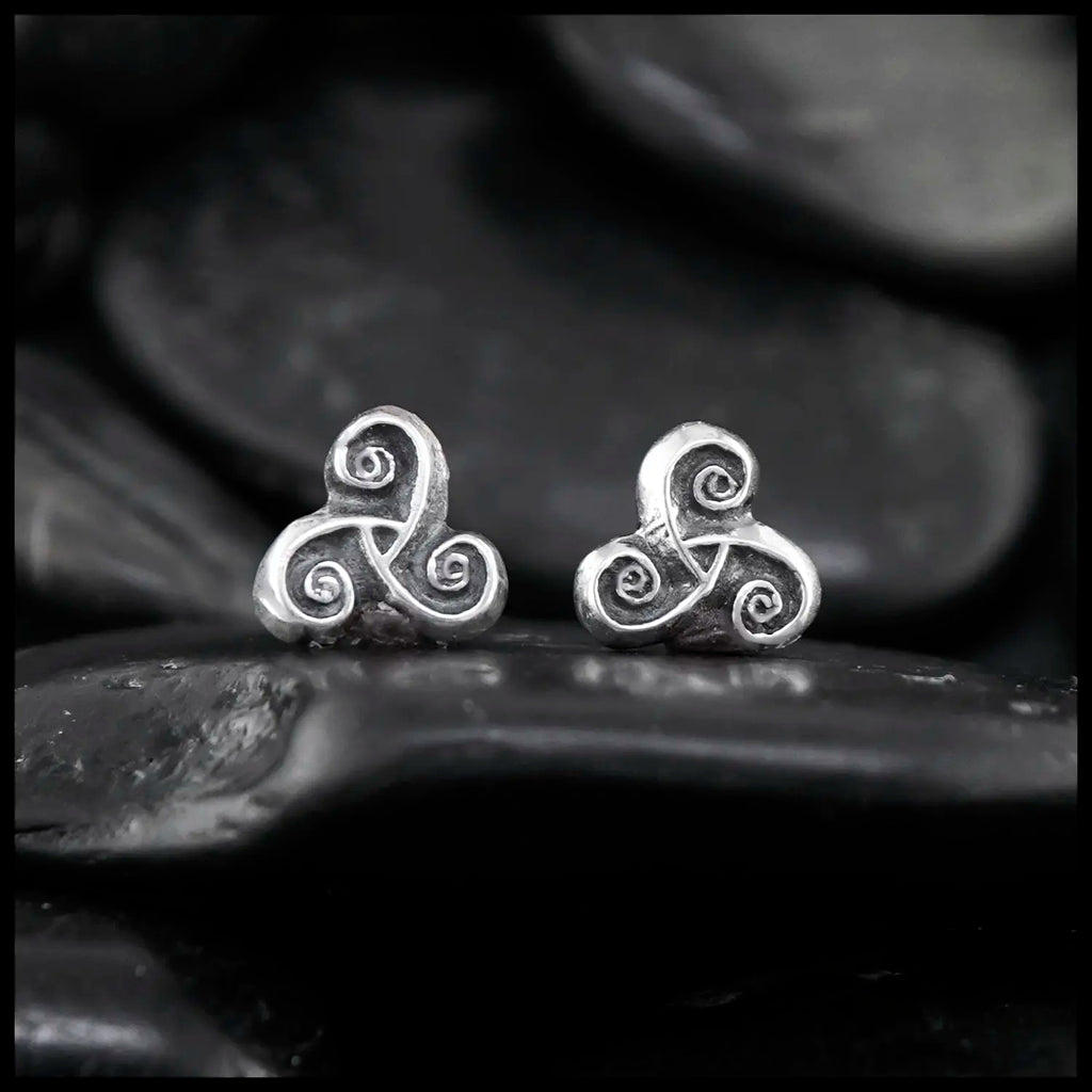 Triskele Post Earrings in Silver