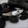 Dendritic Opal cuff bracelet set in a Sterling Silver Frame, with sterling silver ivy leaves and beads and 14K rose gold-filled swirls.