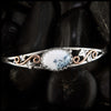 Dendritic Opal cuff bracelet set in a Sterling Silver Frame, with sterling silver ivy leaves and beads and 14K rose gold-filled swirls.