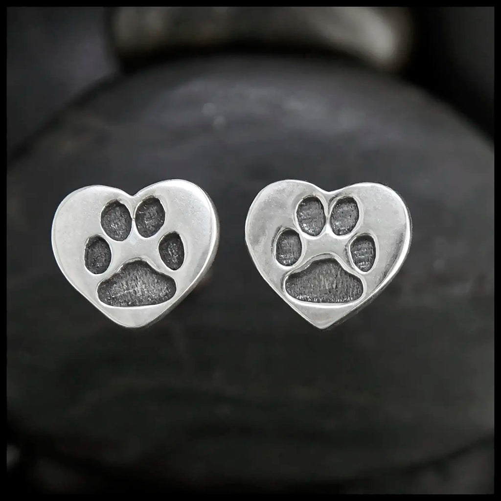 Paw Print Heart Post Earrings