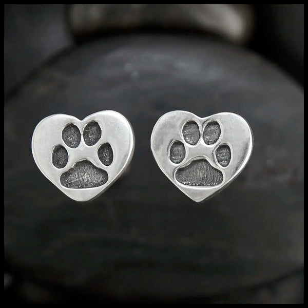 Paw Print Heart Post Earrings