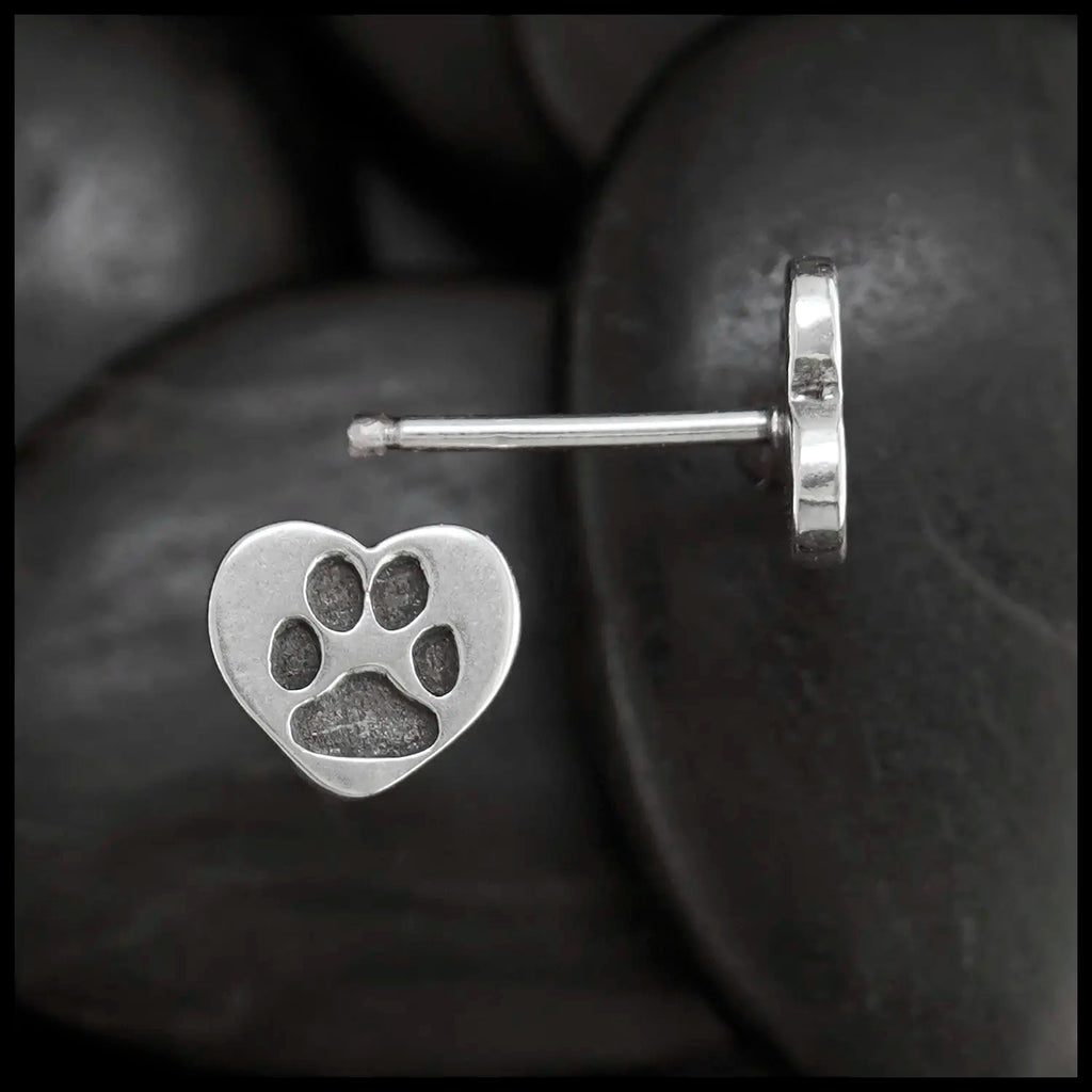 Paw Print Heart Post Earrings
