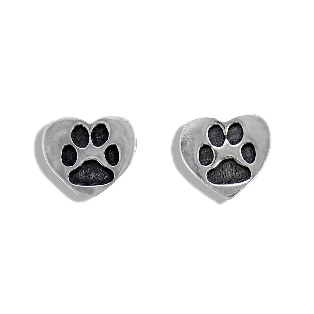 Paw Print Heart Post Earrings