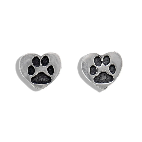Paw Print Heart Post Earrings
