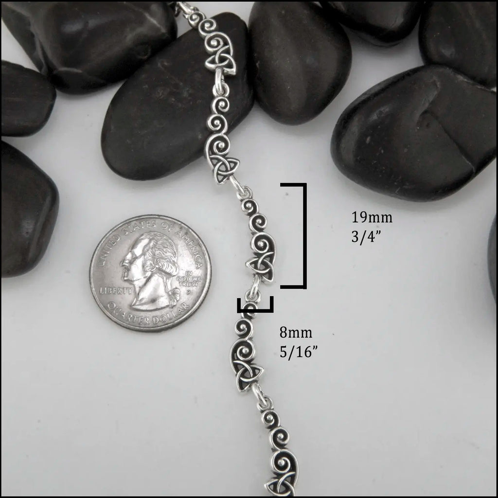 Spiral Trinity Scroll Link Bracelet, each link measures at 19mm x 8mm