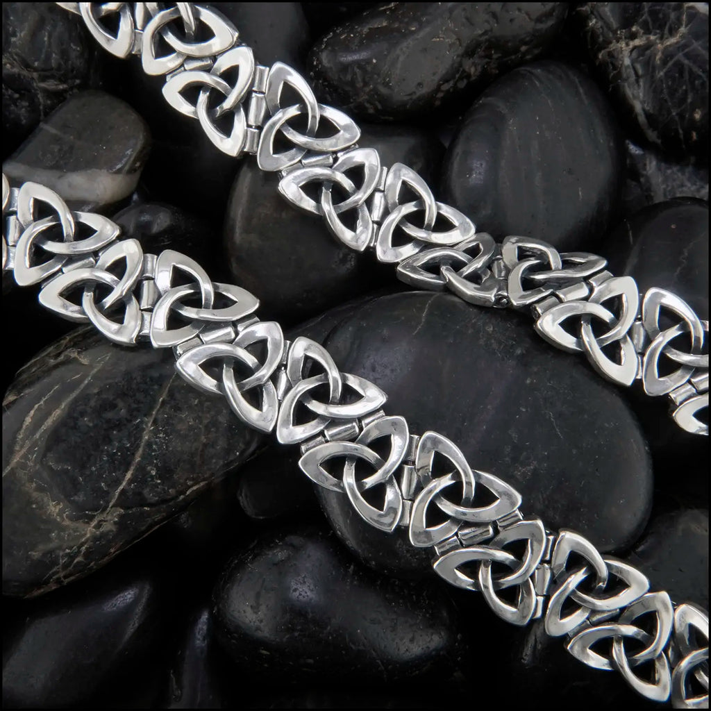 Sterling Silver Open Trinity Knot bracelets with interlinking hinge-style links