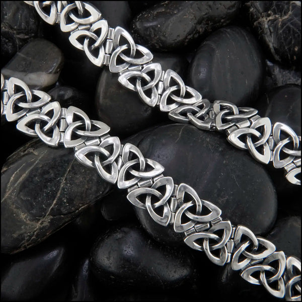 Sterling Silver Open Trinity Knot bracelets with interlinking hinge-style links