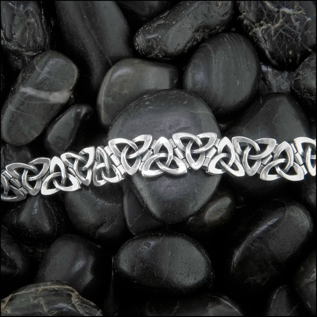 Sterling Silver Open Trinity Knot bracelets with interlinking hinge-style links