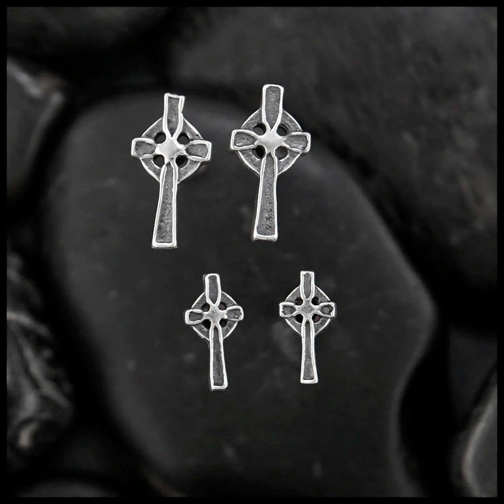 Celtic Cross Post Earrings in Silver