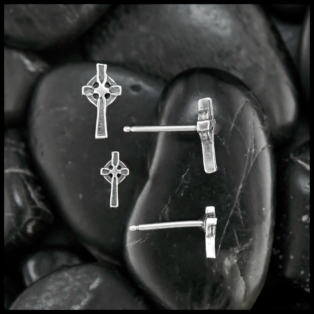 Celtic Cross Post Earrings in Silver