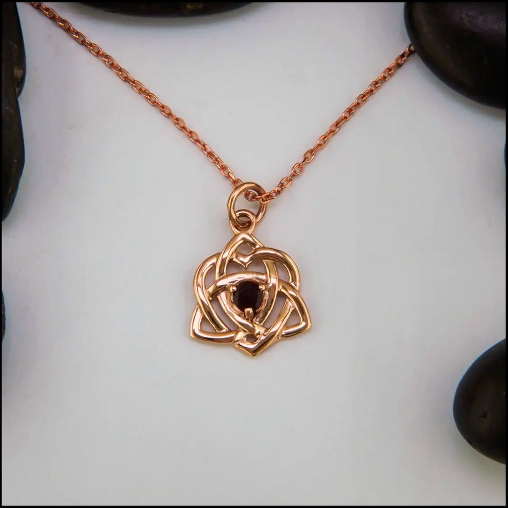 Rhodolite Garnet Trinity Knot Heart Pendant in Gold