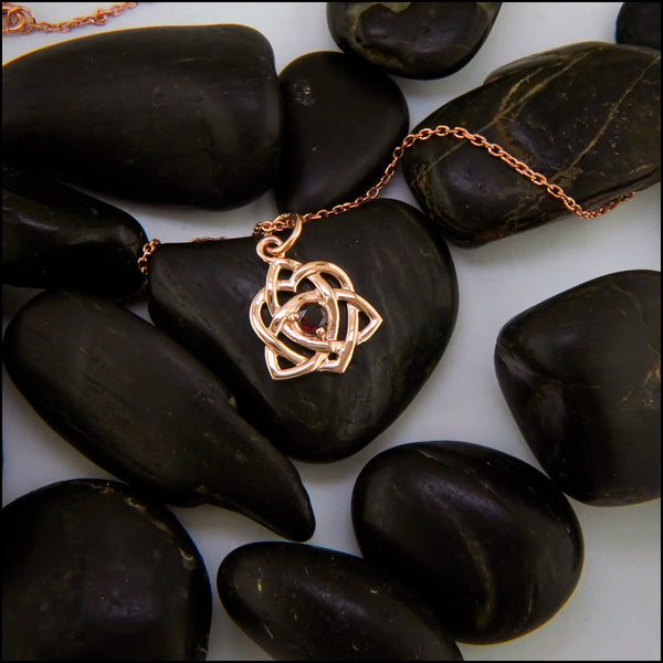 Rhodolite Garnet Trinity Knot Heart Pendant in Gold