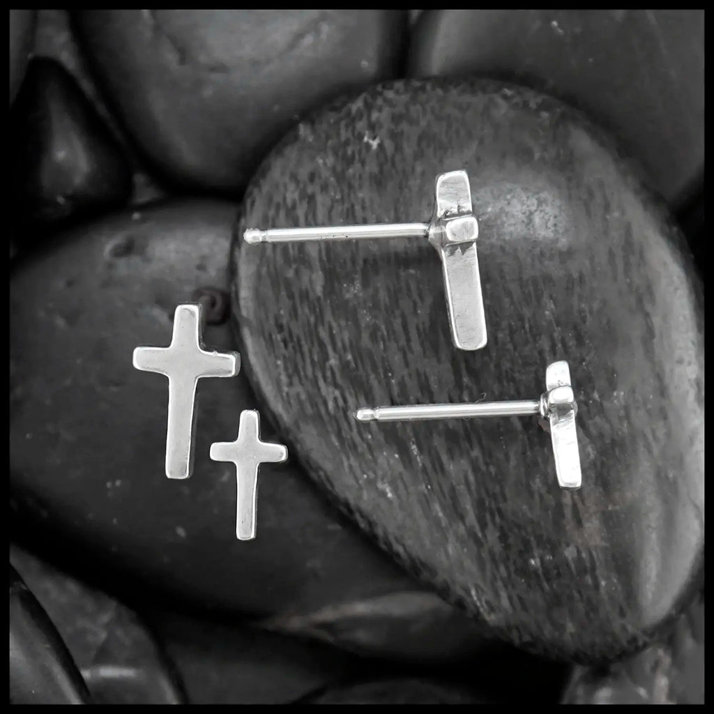 Cross Post Earrings in Sterling Silver