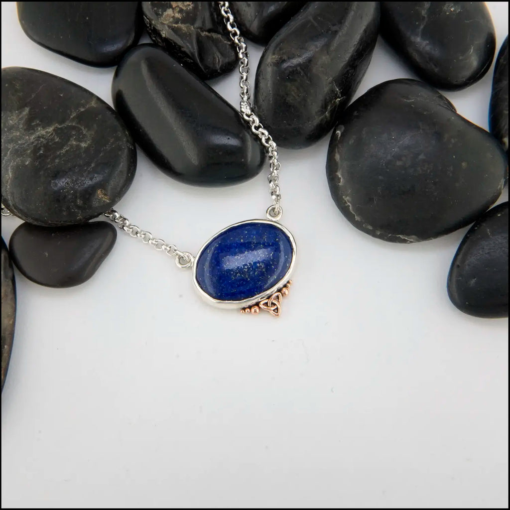 Trinity Lapis Pendant in Sterling Silver and 14K Rose Gold