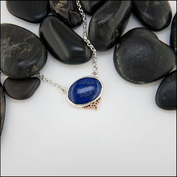 Trinity Lapis Pendant in Sterling Silver and 14K Rose Gold