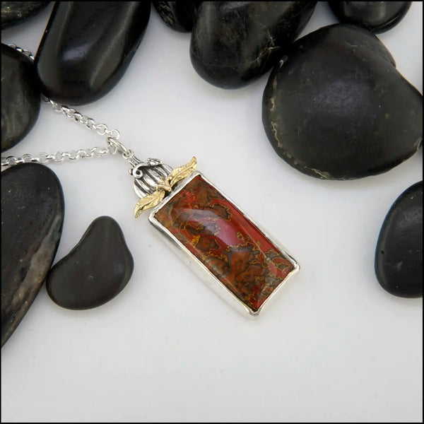 Red Jasper Pendant In Sterling Silver and 18K Gold