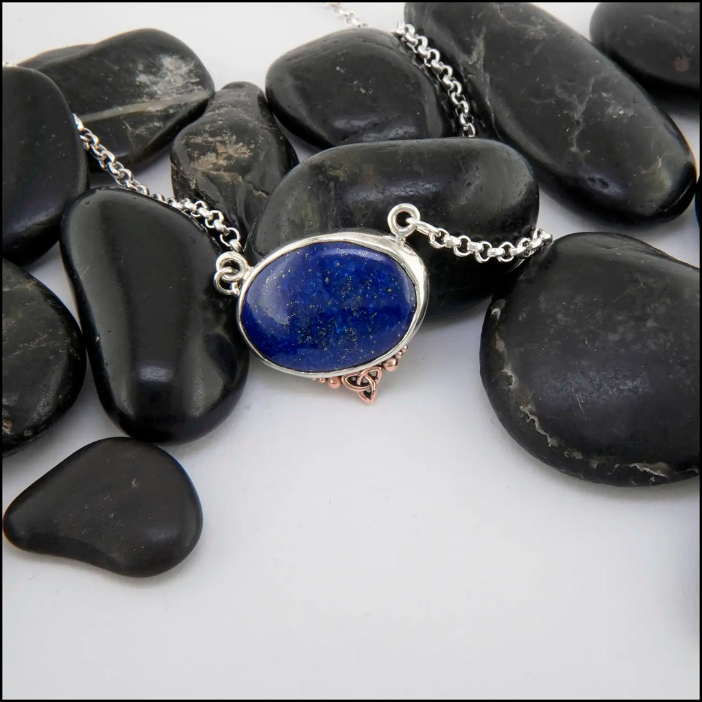 Trinity Lapis Pendant in Sterling Silver and 14K Rose Gold