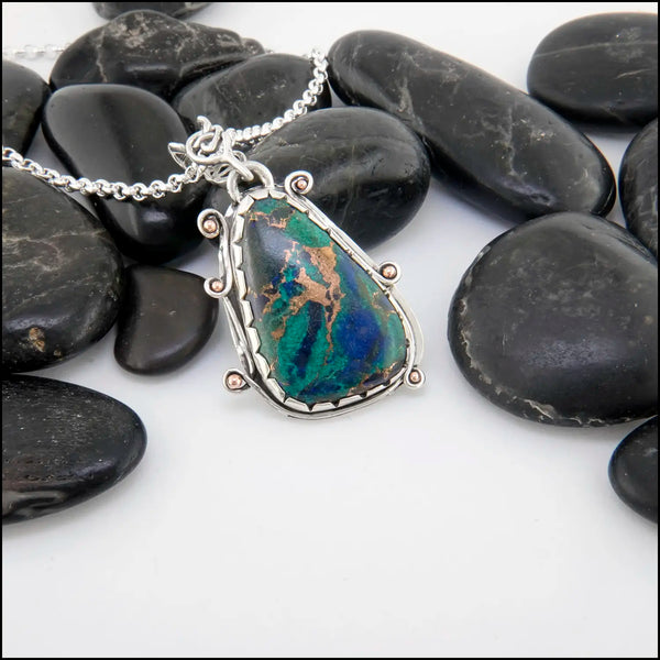 Malachite Azurite Pendant in Sterling Silver and 14K Rose Gold