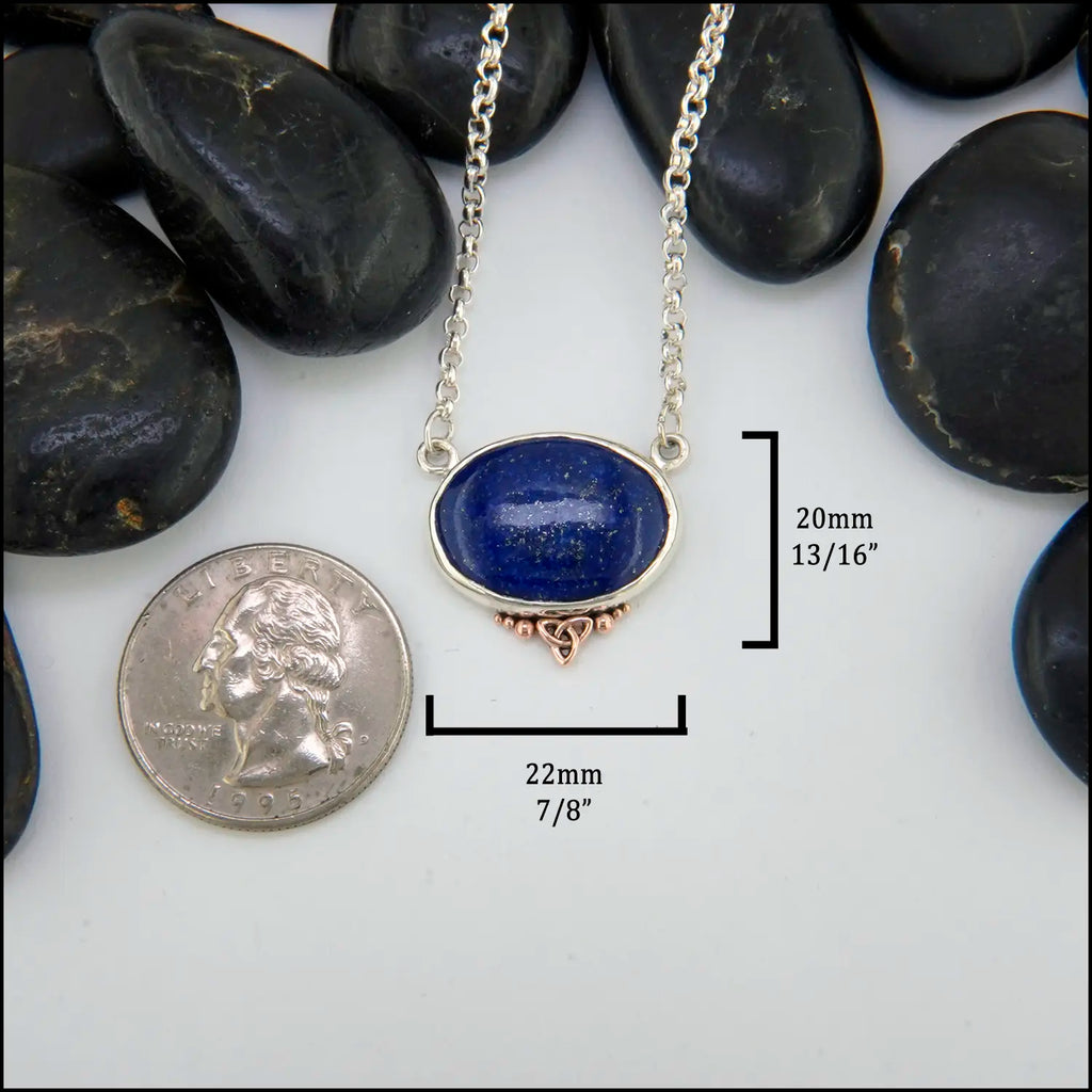 Trinity Lapis Pendant in Sterling Silver and 14K Rose Gold 20mmx 22mm