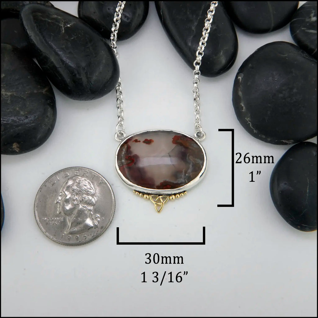 Seam Agate Pendant in Sterling Silver and 18K Gold 26mmx30mm