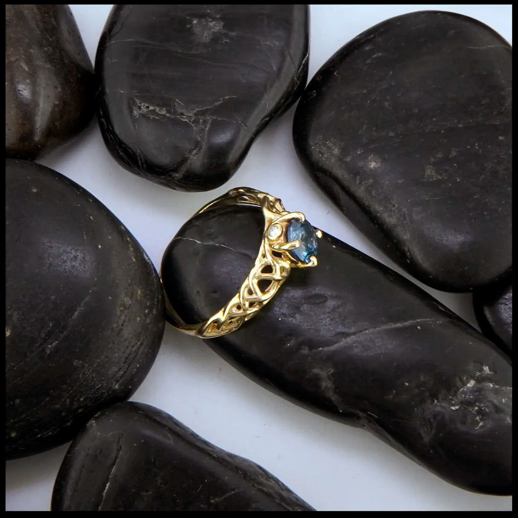 Montana Sapphire and Diamond Celtic Engagement Ring in 14K Yellow Gold