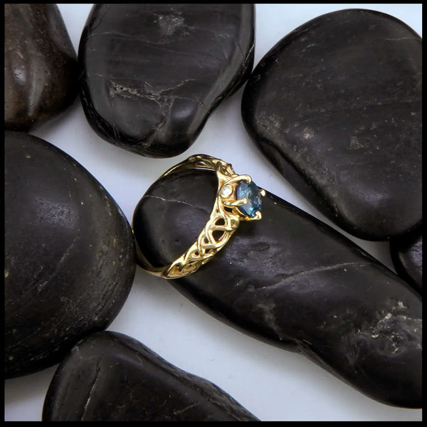 Montana Sapphire and Diamond Celtic Engagement Ring in 14K Yellow Gold