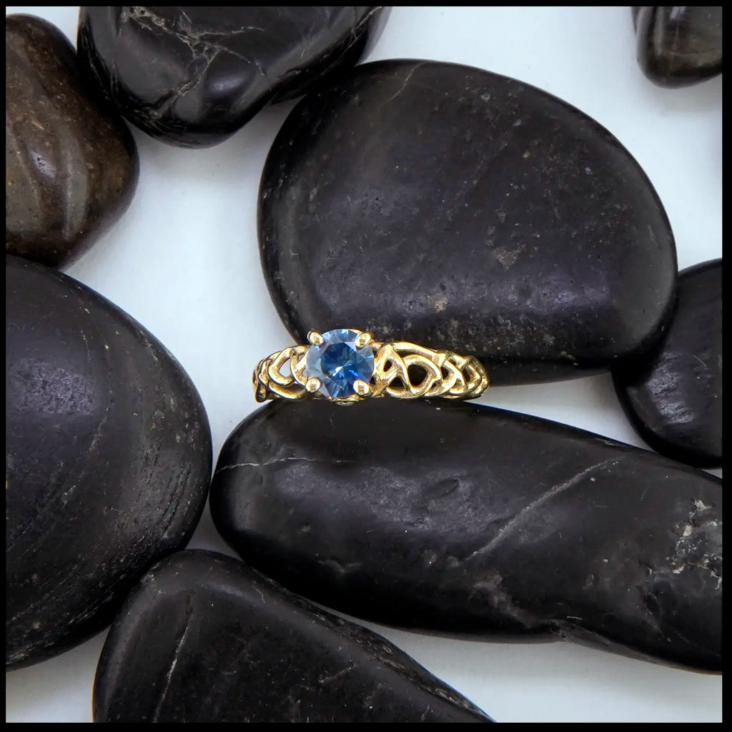 Montana Sapphire and Diamond Celtic Engagement Ring in 14K Yellow Gold