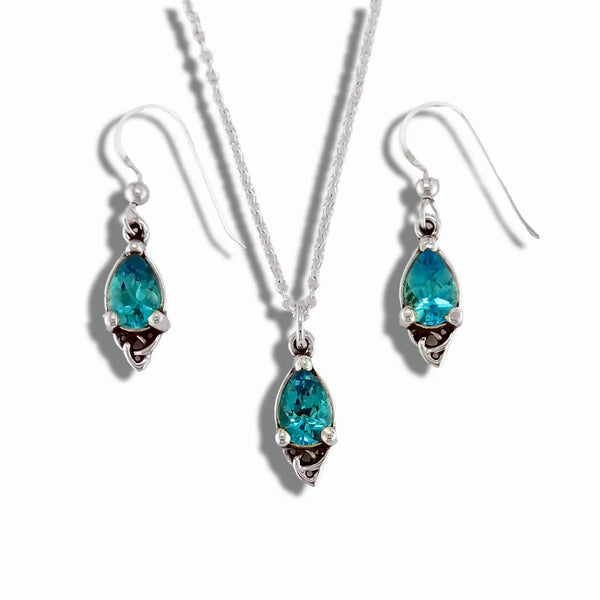 Celtic Goddess Pendant and Earring Set with Blue Topaz
