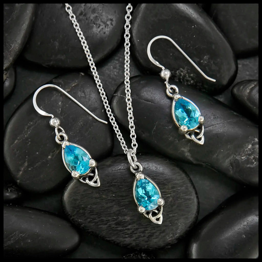 Celtic Goddess Pendant and Earring Set with Blue Topaz