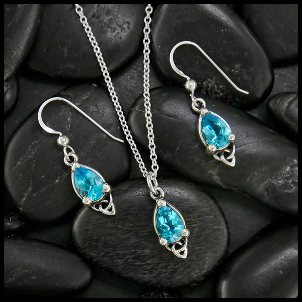 Celtic Goddess Pendant and Earring Set with Blue Topaz