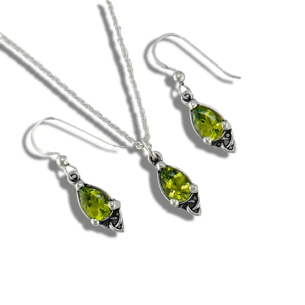 Celtic Goddess Pendant and Earring Set with Peridot
