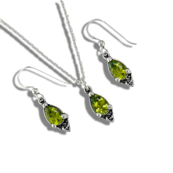 Celtic Goddess Pendant and Earring Set with Peridot